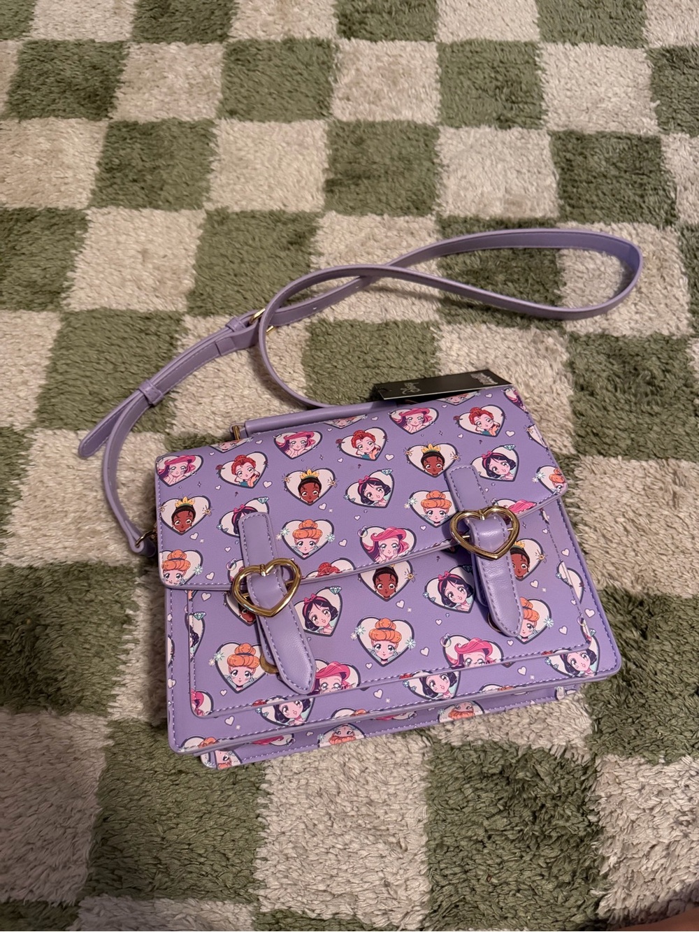 Disney Princess Lavender Heart-Print Satchel with Gold Heart Buckles